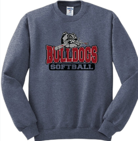 Youth Bulldog with bat Softball Crew neck sweatshirt Jerzees 50/50
