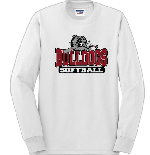 Youth Bulldog with bat Softball Long Sleeve Jerzees 50/50