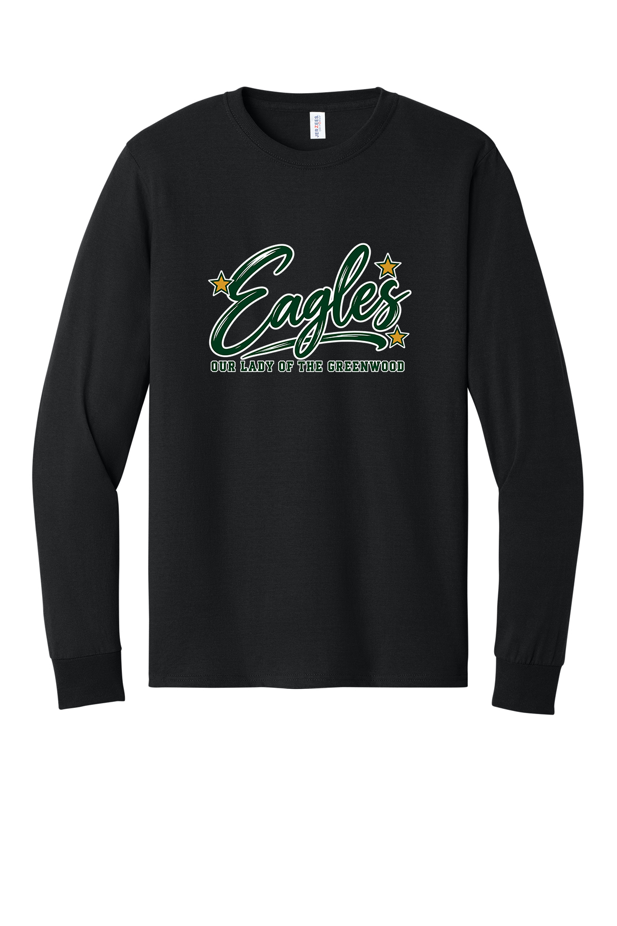 Eagles in Cursive with outline Short sleeve, long sleeve, sweatshirts, and 1/4 zips