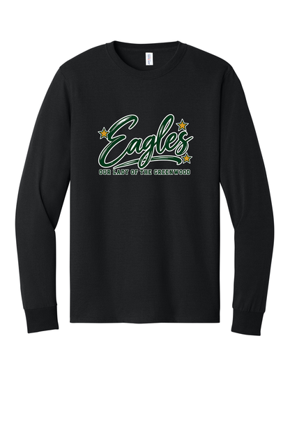 Eagles in Cursive with outline Short sleeve, long sleeve, sweatshirts, and 1/4 zips