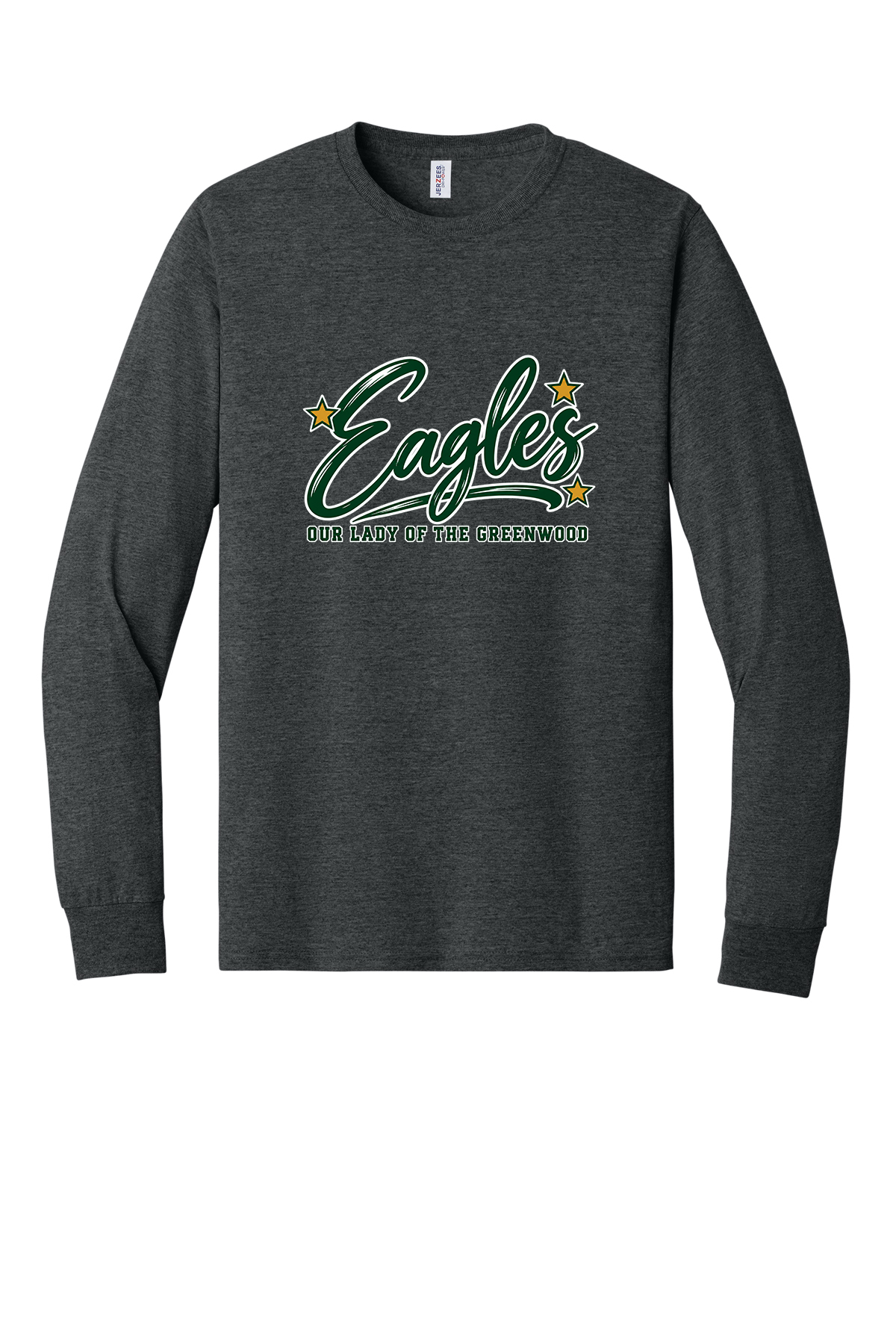Eagles in Cursive with outline Short sleeve, long sleeve, sweatshirts, and 1/4 zips