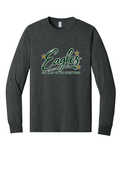 Eagles in Cursive with outline Short sleeve, long sleeve, sweatshirts, and 1/4 zips