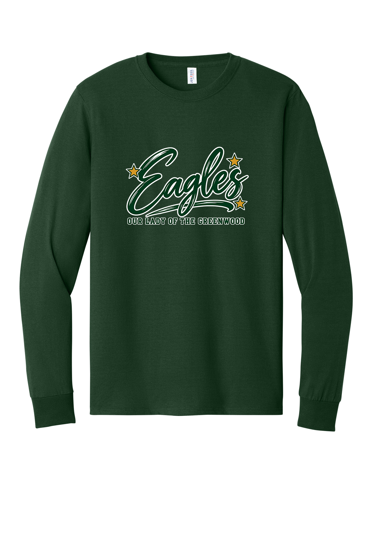 Eagles in Cursive with outline Short sleeve, long sleeve, sweatshirts, and 1/4 zips