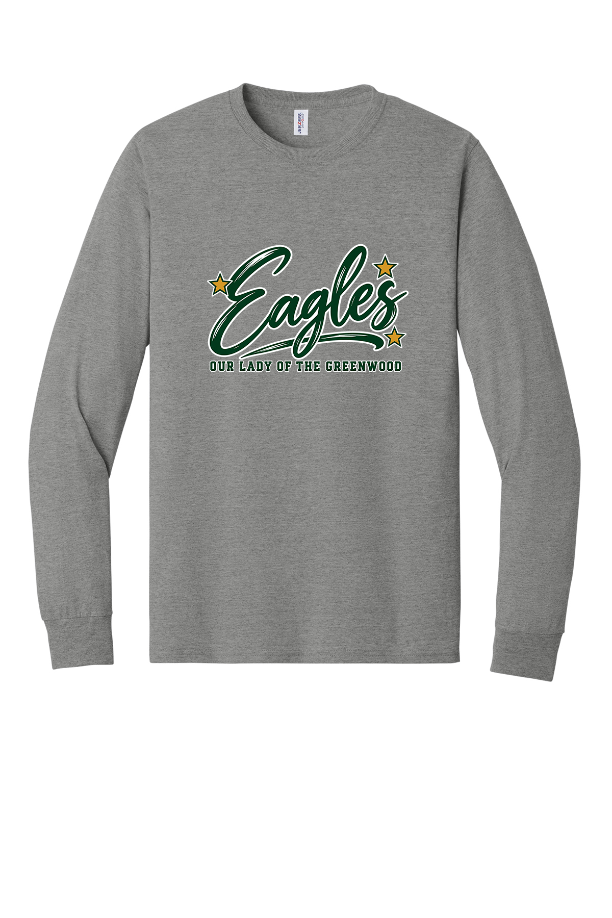 Eagles in Cursive with outline Short sleeve, long sleeve, sweatshirts, and 1/4 zips