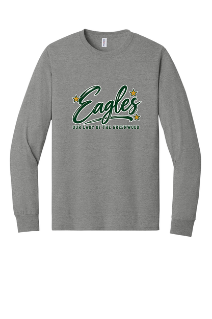 Eagles in Cursive with outline Short sleeve, long sleeve, sweatshirts, and 1/4 zips