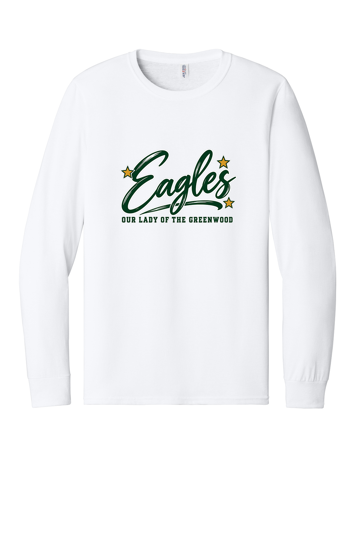 Eagles in Cursive with outline Short sleeve, long sleeve, sweatshirts, and 1/4 zips