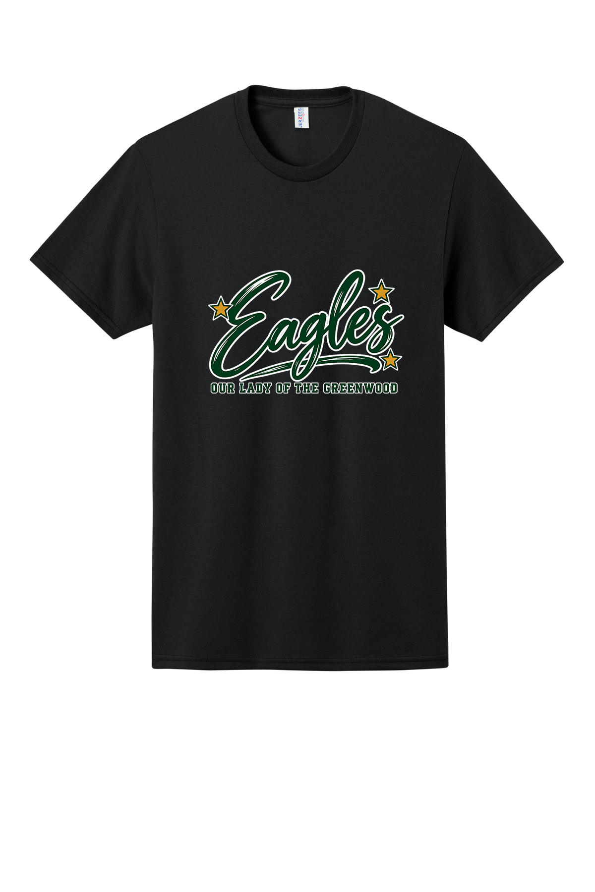 Eagles in Cursive with outline Short sleeve, long sleeve, sweatshirts, and 1/4 zips