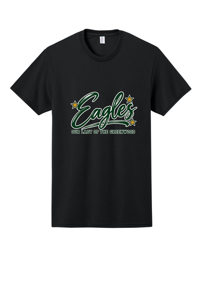 Eagles in Cursive with outline Short sleeve, long sleeve, sweatshirts, and 1/4 zips