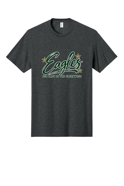 Eagles in Cursive with outline Short sleeve, long sleeve, sweatshirts, and 1/4 zips