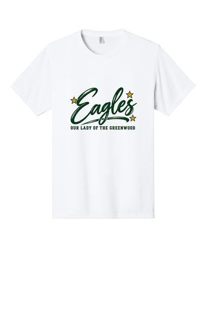 Eagles in Cursive with outline Short sleeve, long sleeve, sweatshirts, and 1/4 zips