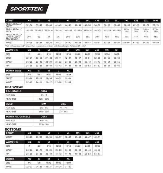 Gym uniform size chart
